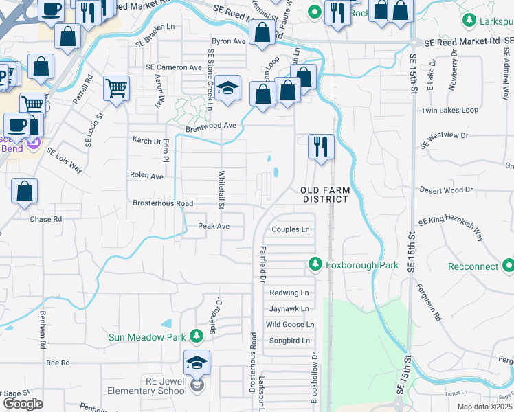 map of restaurants, bars, coffee shops, grocery stores, and more near 61423 American Lane in Bend