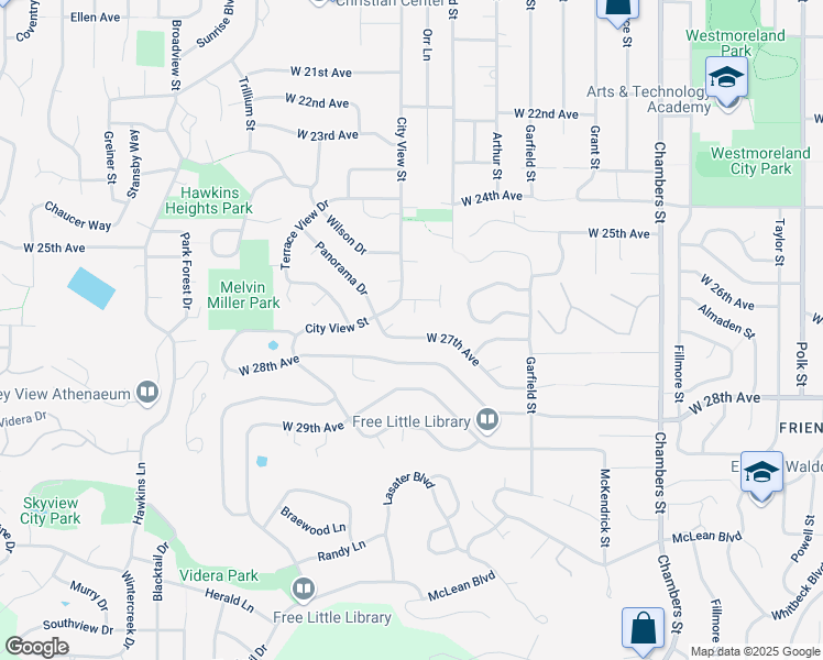map of restaurants, bars, coffee shops, grocery stores, and more near 2285 West 27th Avenue in Eugene