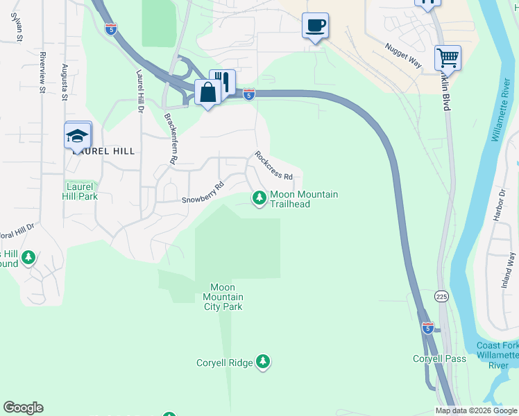 map of restaurants, bars, coffee shops, grocery stores, and more near 3714 Weldon Lane in Eugene