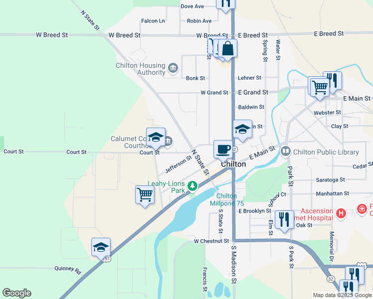map of restaurants, bars, coffee shops, grocery stores, and more near 113 Court Street in Chilton