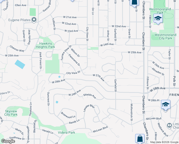map of restaurants, bars, coffee shops, grocery stores, and more near 2285 West 27th Avenue in Eugene
