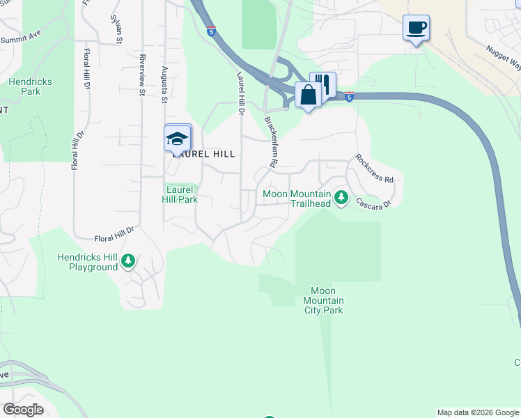 map of restaurants, bars, coffee shops, grocery stores, and more near 3409 Snowberry Road in Eugene
