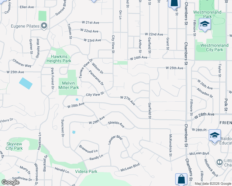 map of restaurants, bars, coffee shops, grocery stores, and more near 2285 West 27th Avenue in Eugene