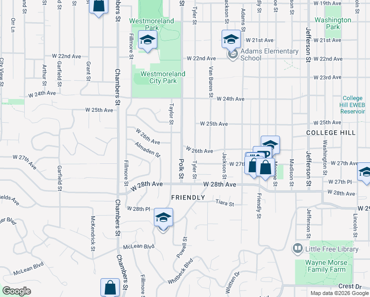 map of restaurants, bars, coffee shops, grocery stores, and more near 2670 Polk Street in Eugene