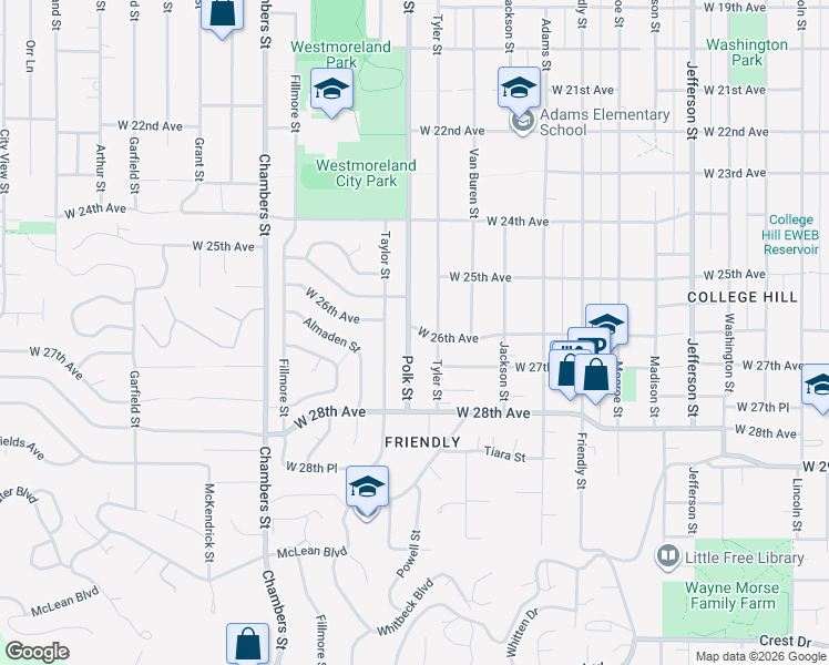 map of restaurants, bars, coffee shops, grocery stores, and more near 2670 Polk Street in Eugene