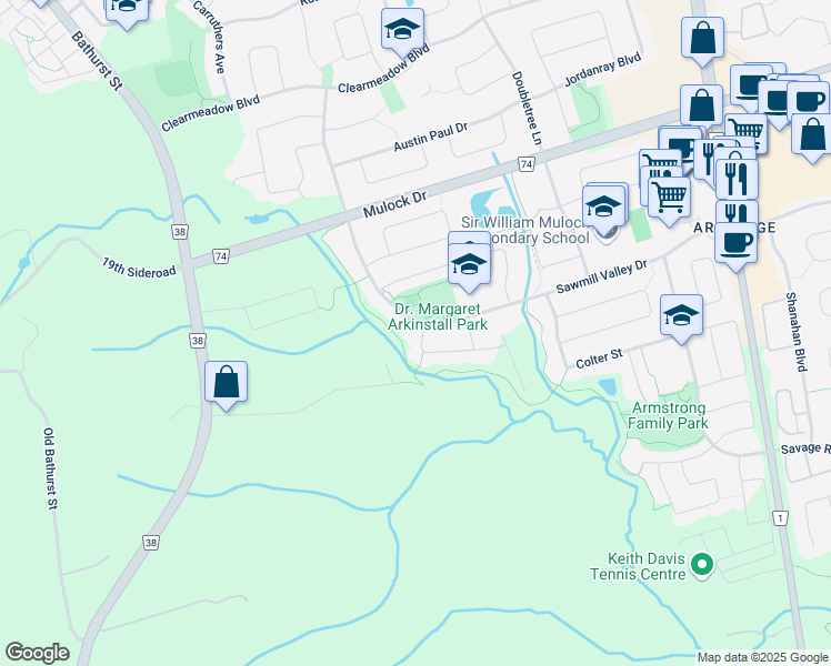 map of restaurants, bars, coffee shops, grocery stores, and more near 722 Valley Green Trail in Newmarket