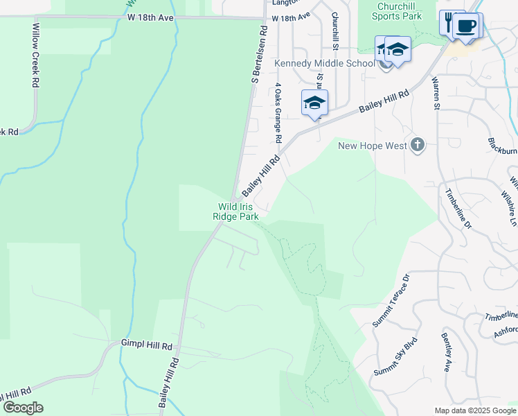 map of restaurants, bars, coffee shops, grocery stores, and more near 2536 Royalann Lane in Eugene
