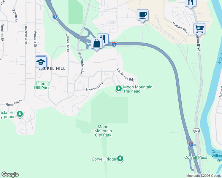 map of restaurants, bars, coffee shops, grocery stores, and more near 3714 Weldon Lane in Eugene