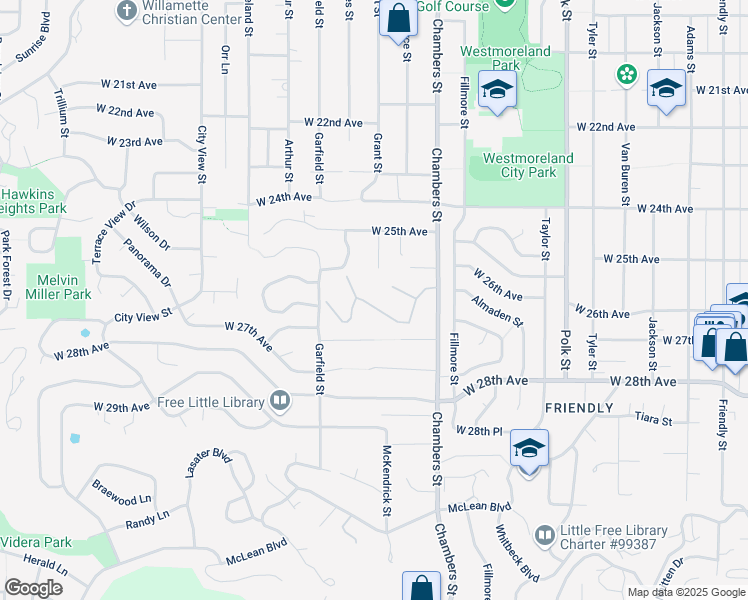 map of restaurants, bars, coffee shops, grocery stores, and more near 1750 Northview Boulevard in Eugene