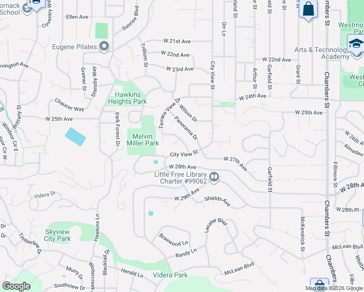 map of restaurants, bars, coffee shops, grocery stores, and more near 2675 City View Street in Eugene