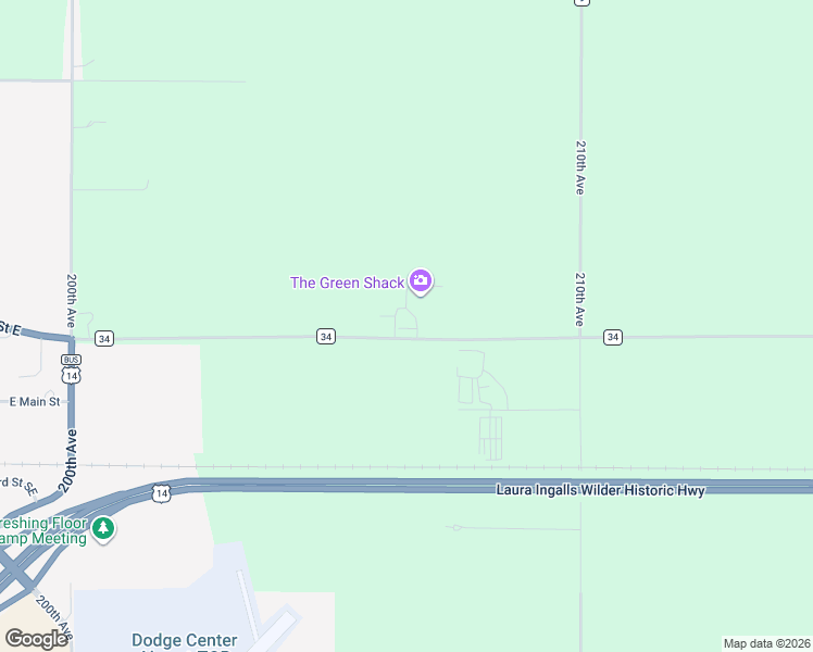 map of restaurants, bars, coffee shops, grocery stores, and more near 20664 County Highway 34 in Dodge Center