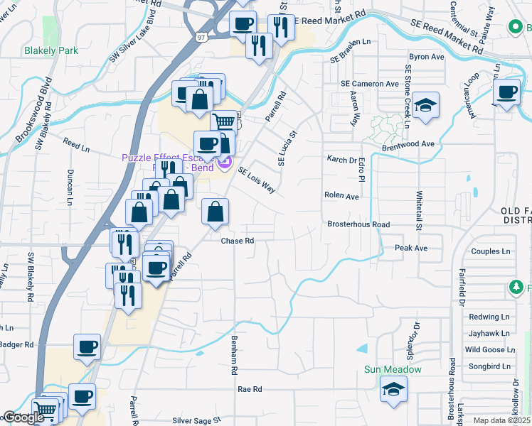 map of restaurants, bars, coffee shops, grocery stores, and more near 20371 Sonata Way in Bend