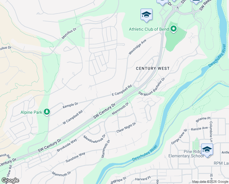 map of restaurants, bars, coffee shops, grocery stores, and more near 19580 East Campbell Road in Bend