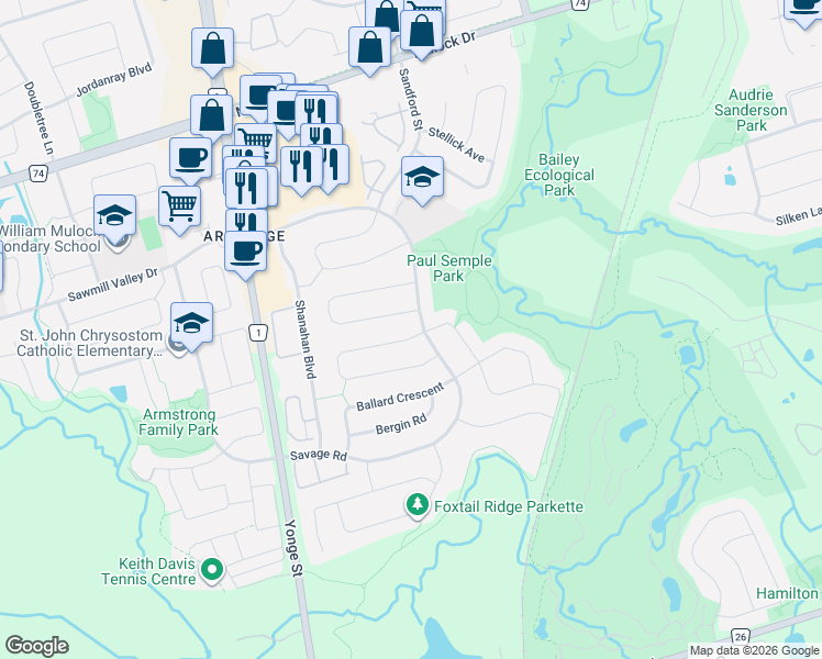 map of restaurants, bars, coffee shops, grocery stores, and more near 8 Keffer Circle in Newmarket