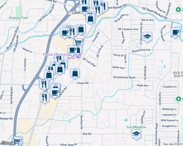 map of restaurants, bars, coffee shops, grocery stores, and more near 20367 Sonata Way in Bend