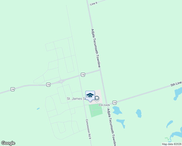 map of restaurants, bars, coffee shops, grocery stores, and more near 7329 County Road 14 in Adjala-Tosorontio