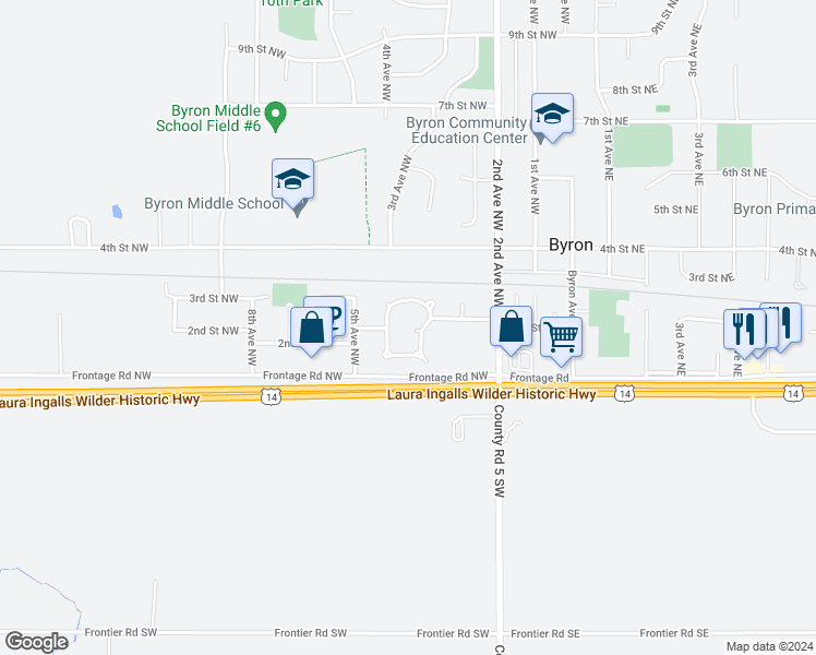 map of restaurants, bars, coffee shops, grocery stores, and more near 113 3rd Avenue Northwest in Byron