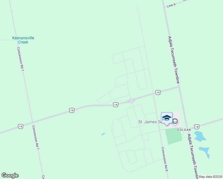 map of restaurants, bars, coffee shops, grocery stores, and more near 7382 County Road 14 in Simcoe County