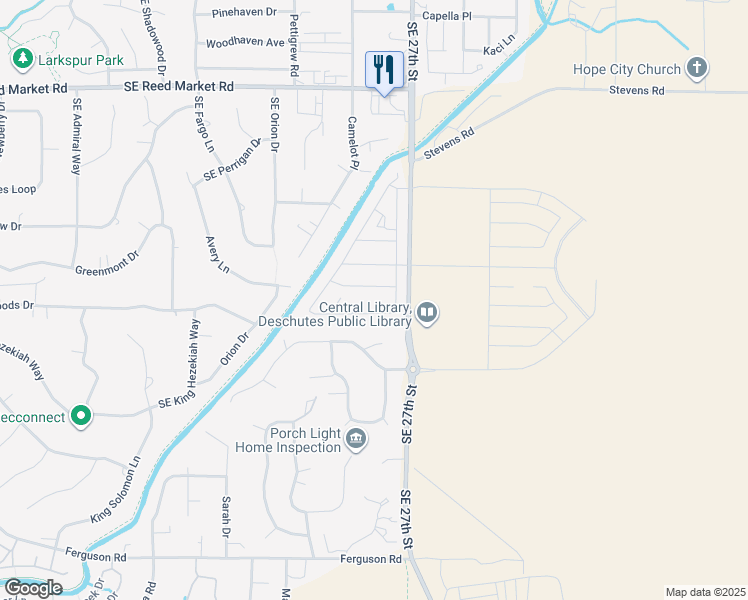 map of restaurants, bars, coffee shops, grocery stores, and more near 61445 Southeast 27th Street in Bend