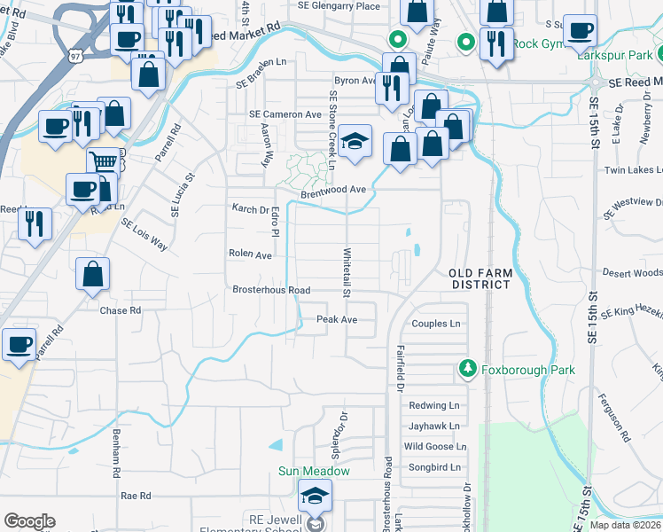 map of restaurants, bars, coffee shops, grocery stores, and more near 61400 Brosterhous Road in Bend