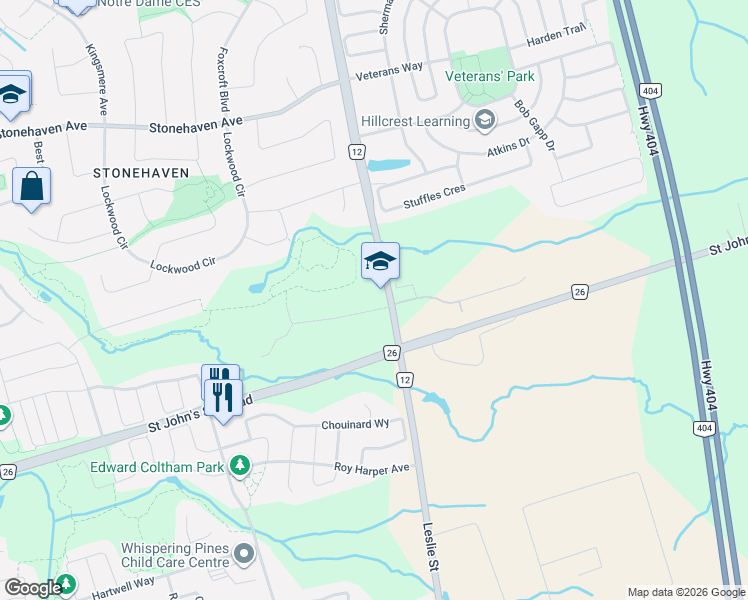 map of restaurants, bars, coffee shops, grocery stores, and more near 106 Forest Grove Court in Aurora