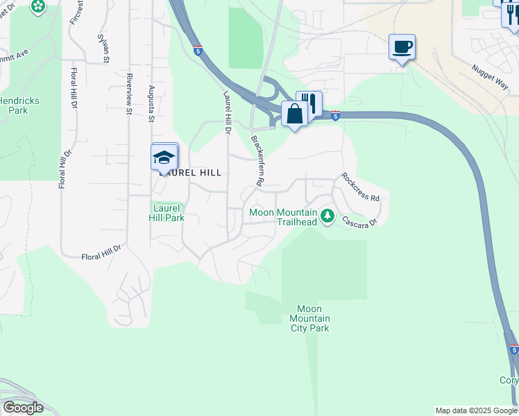 map of restaurants, bars, coffee shops, grocery stores, and more near 2551 Fieldcress Road in Eugene