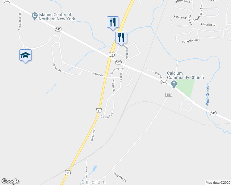 map of restaurants, bars, coffee shops, grocery stores, and more near 7552 William Street in Calcium