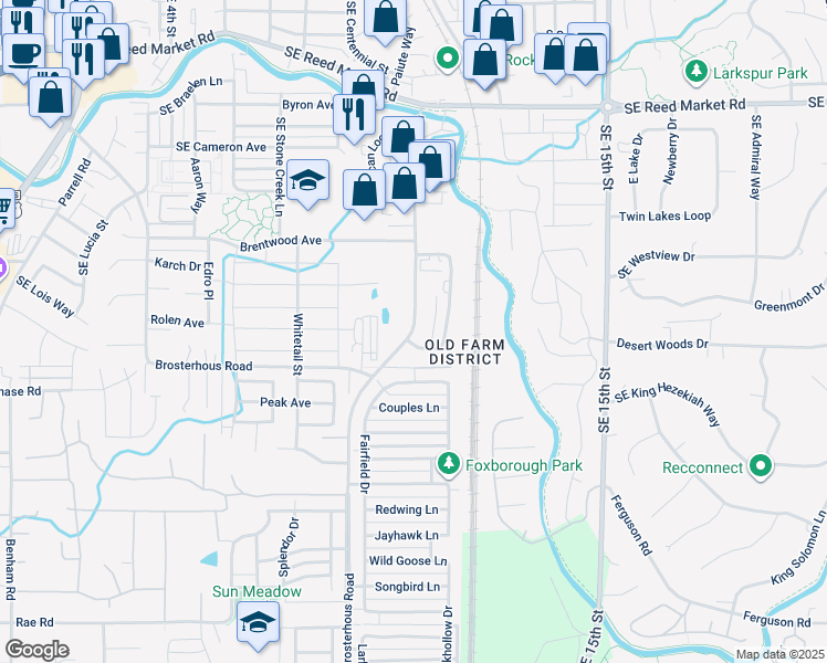 map of restaurants, bars, coffee shops, grocery stores, and more near 61423 American Lane in Bend