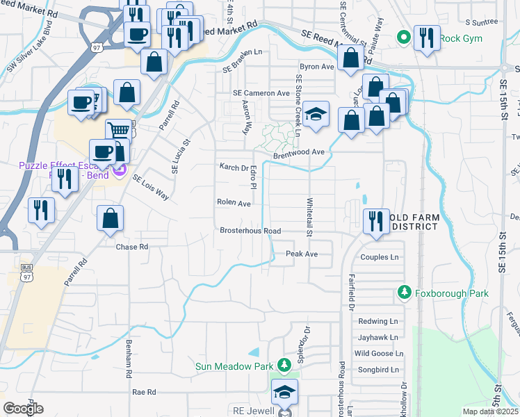map of restaurants, bars, coffee shops, grocery stores, and more near 20555 Rolen Avenue in Bend