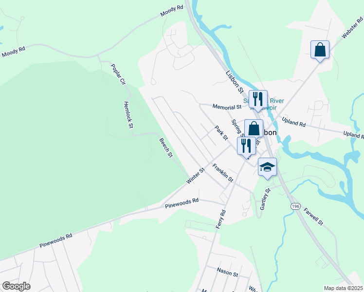 map of restaurants, bars, coffee shops, grocery stores, and more near 20 Woodside Drive in Lisbon
