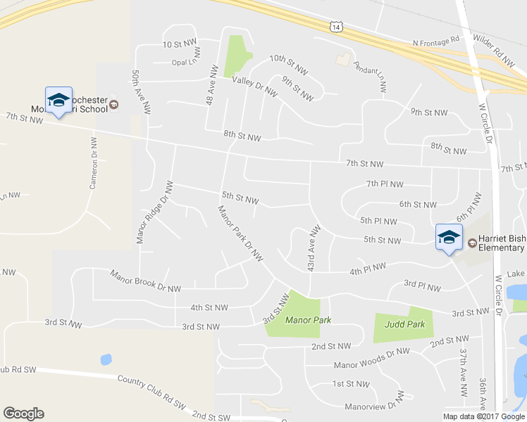 map of restaurants, bars, coffee shops, grocery stores, and more near 4428 5th Street Northwest in Rochester