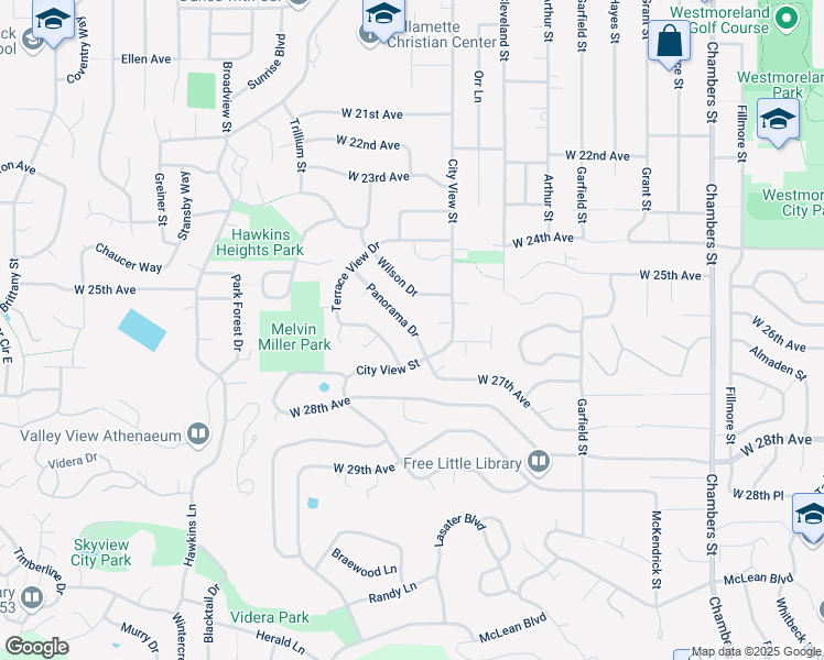 map of restaurants, bars, coffee shops, grocery stores, and more near 2592 City View Street in Eugene
