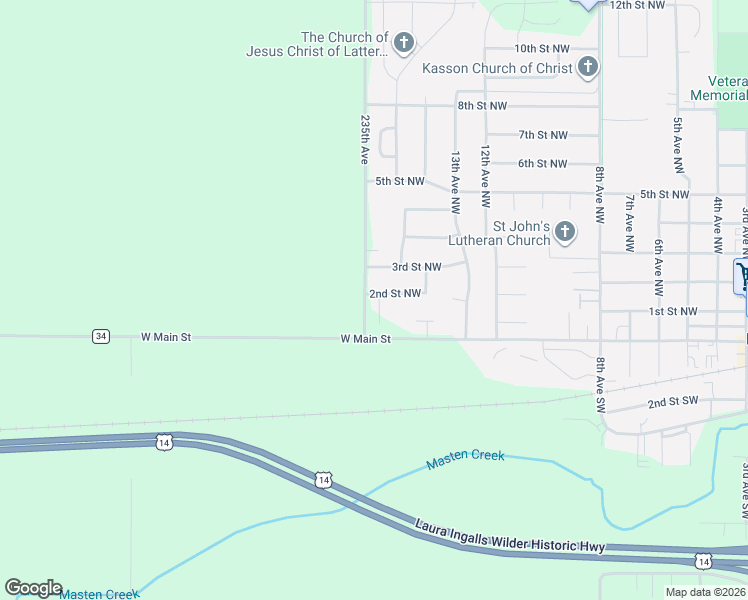 map of restaurants, bars, coffee shops, grocery stores, and more near 1502 2nd Street Northwest in Kasson