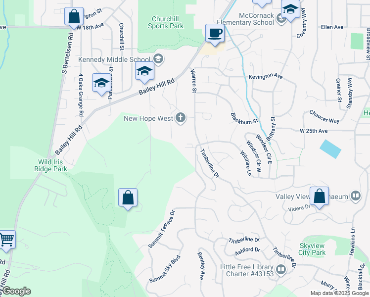 map of restaurants, bars, coffee shops, grocery stores, and more near 2155 Bailey Hill Road in Eugene