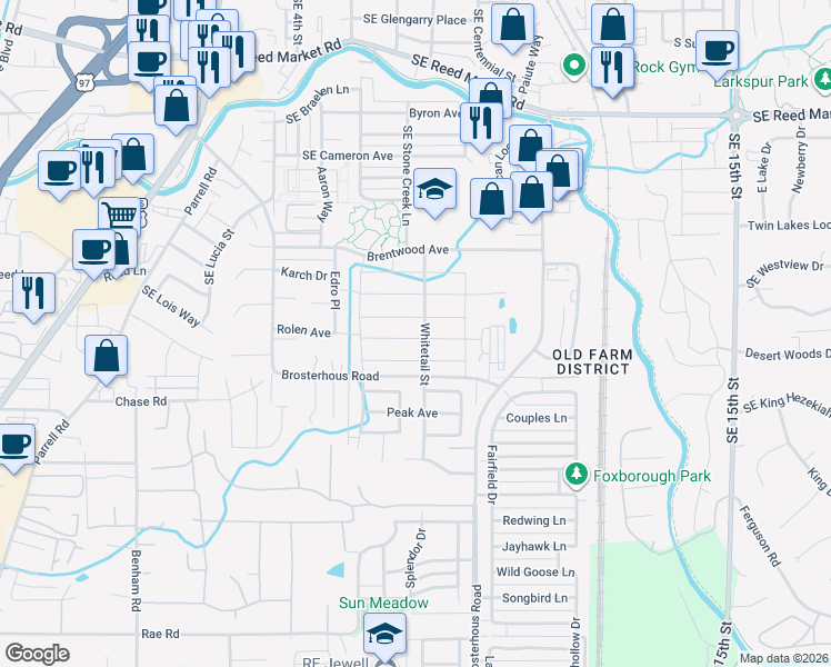 map of restaurants, bars, coffee shops, grocery stores, and more near 61400 Brosterhous Road in Bend