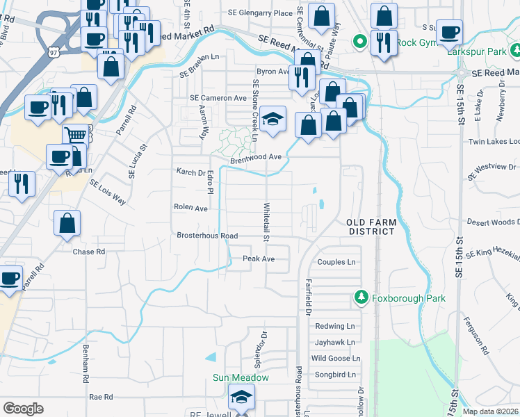 map of restaurants, bars, coffee shops, grocery stores, and more near 61400 Brosterhous Road in Bend