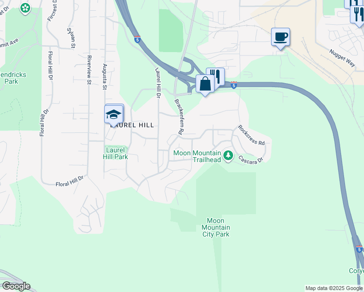 map of restaurants, bars, coffee shops, grocery stores, and more near 2551 Fieldcress Road in Eugene