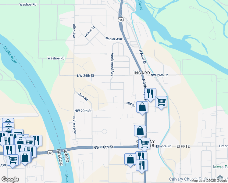 map of restaurants, bars, coffee shops, grocery stores, and more near 1038 Northwest 22nd Street in Fruitland