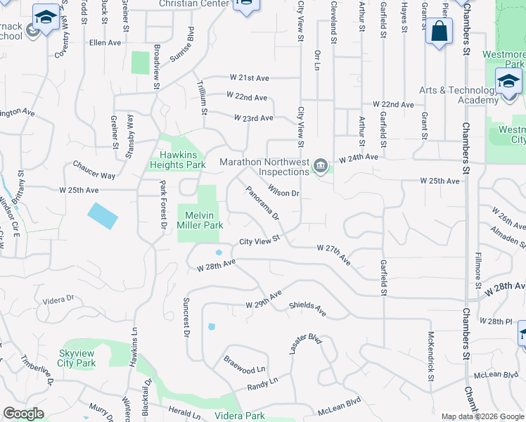 map of restaurants, bars, coffee shops, grocery stores, and more near 2440 Panorama Drive in Eugene