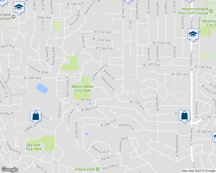 map of restaurants, bars, coffee shops, grocery stores, and more near 2440 Panorama Drive in Eugene