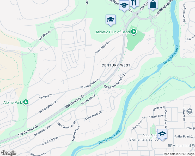 map of restaurants, bars, coffee shops, grocery stores, and more near 61415 Elder Ridge Street in Bend