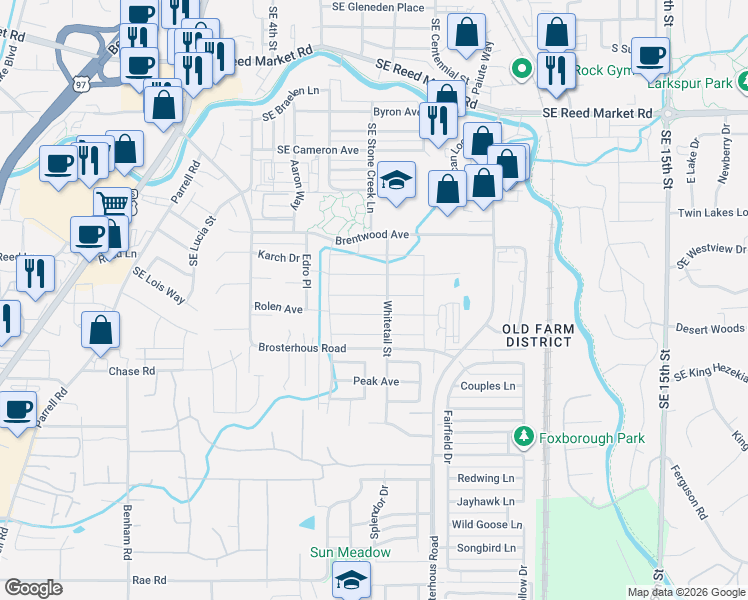 map of restaurants, bars, coffee shops, grocery stores, and more near 61400 Brosterhous Road in Bend