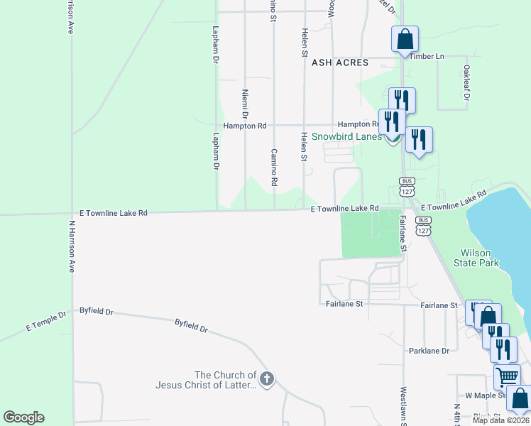 map of restaurants, bars, coffee shops, grocery stores, and more near 1574 East Townline Lake Road in Harrison