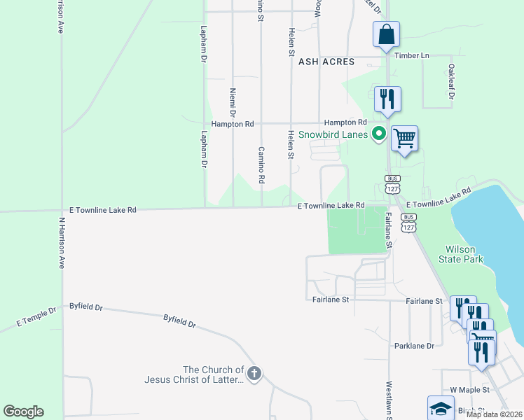 map of restaurants, bars, coffee shops, grocery stores, and more near 1574 East Townline Lake Road in Harrison