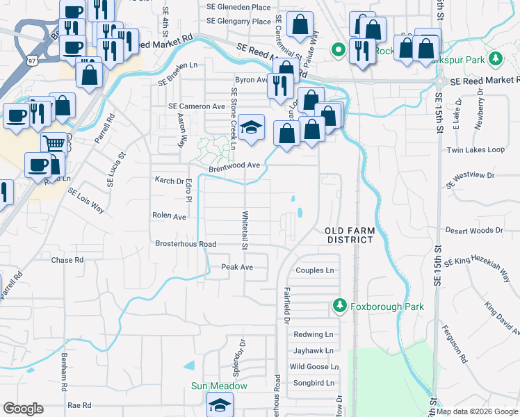 map of restaurants, bars, coffee shops, grocery stores, and more near 20640 Rolen Avenue in Bend