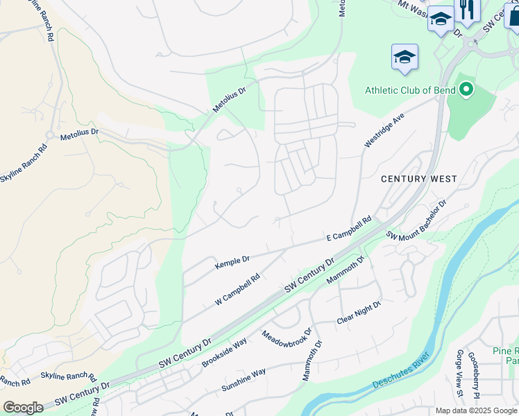 map of restaurants, bars, coffee shops, grocery stores, and more near 61375 Cultus Lake Court in Bend