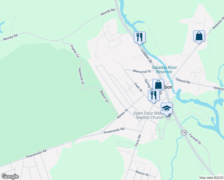 map of restaurants, bars, coffee shops, grocery stores, and more near 19 Woodside Drive in Lisbon
