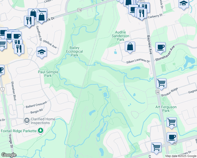 map of restaurants, bars, coffee shops, grocery stores, and more near 686 Madeline Heights in Newmarket