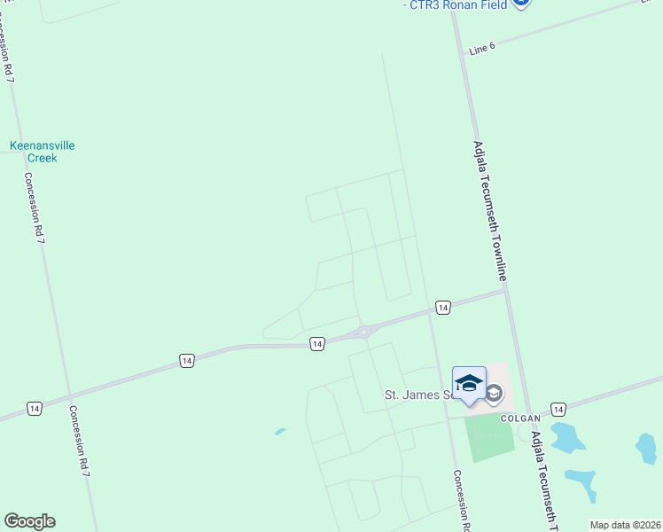 map of restaurants, bars, coffee shops, grocery stores, and more near 116 Bluebird Boulevard in Adjala-Tosorontio