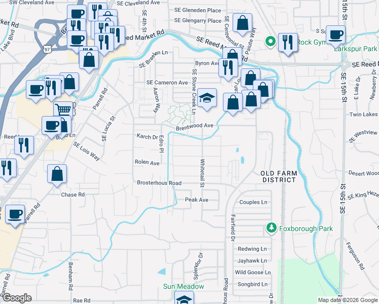 map of restaurants, bars, coffee shops, grocery stores, and more near 20555 Rolen Ave in Bend